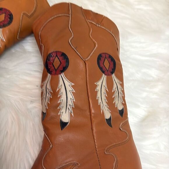 Vintage Real Leather Cowboy Boots Dream Catcher Festival Rave Burning Man A22 - Picture 2 of 15